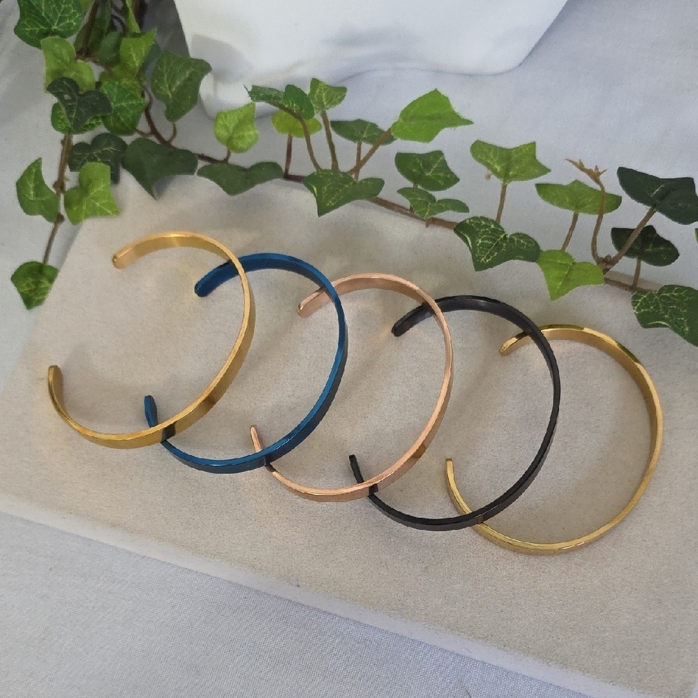 Stainless Steel Open Cuff Bracelet Gold Blue Black Rose Gold Unisex